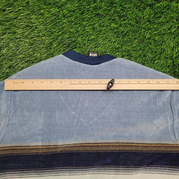 Vintage 70s LAX Velour Striped Pullover Sweater Large Slim-Fit Made IN USA - Picture 9 of 11